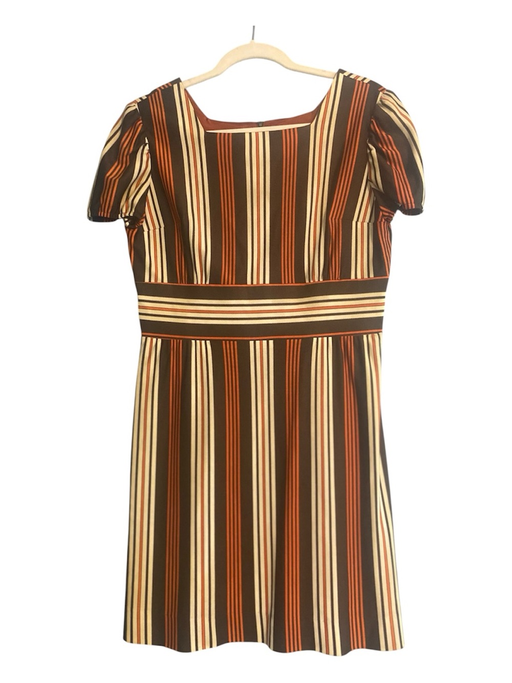 '60 '70 Pacemaker Jr. Mod Striped ILGWU Union Puff Sleeve Square Neck Dress M